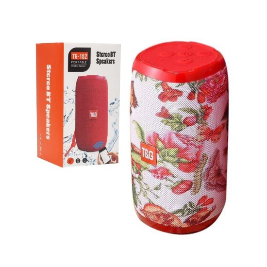 T&G WIRELESS BLUETOOTH SPEAKER TG-152 FM/MICROSD/USB/AUX RED FLOWER